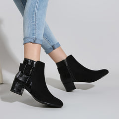 Chunky Heeled Ankle Boots for Women - Side Zip Low Heel Booties