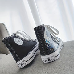Men's Graphic Print Lace-Up Canvas Shoes Non Slip Casual Flats