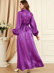 Abaya Dress Satin Lantern Sleeve Maxi Jalabiya Dress
