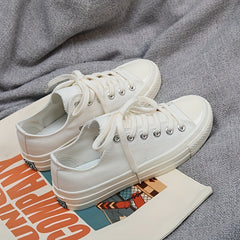 Women's Solid Canvas Lace Up Outdoor Shoes Comfortable Skate Shoes