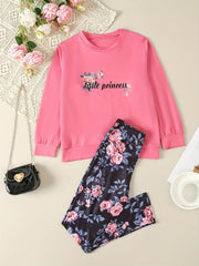 Girl's Floral Outfit 2pcs Set LITTLE PRINCESS Print Kid's Clothes
