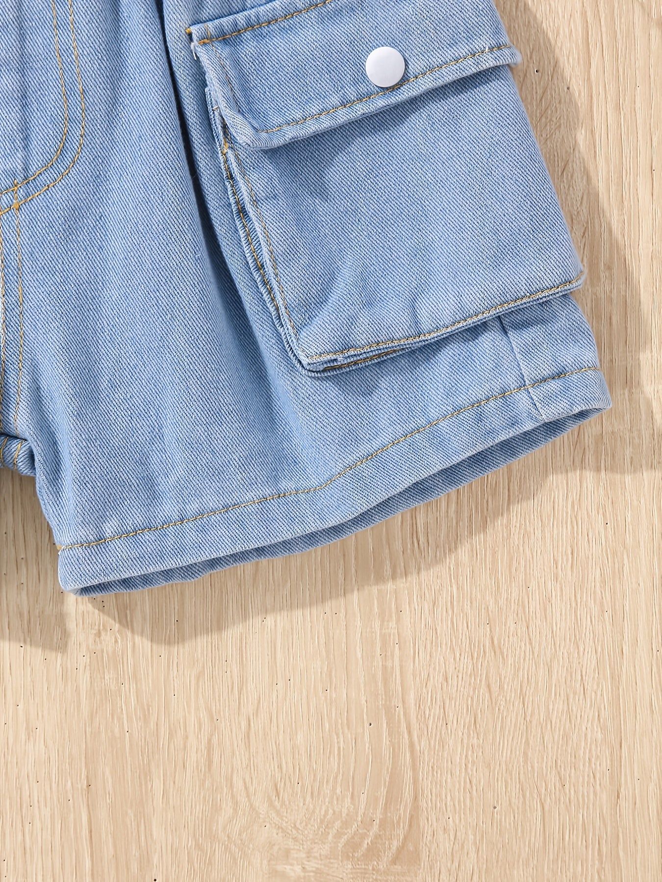 Girls Casual Elastic Waist Denim Shorts with Pockets