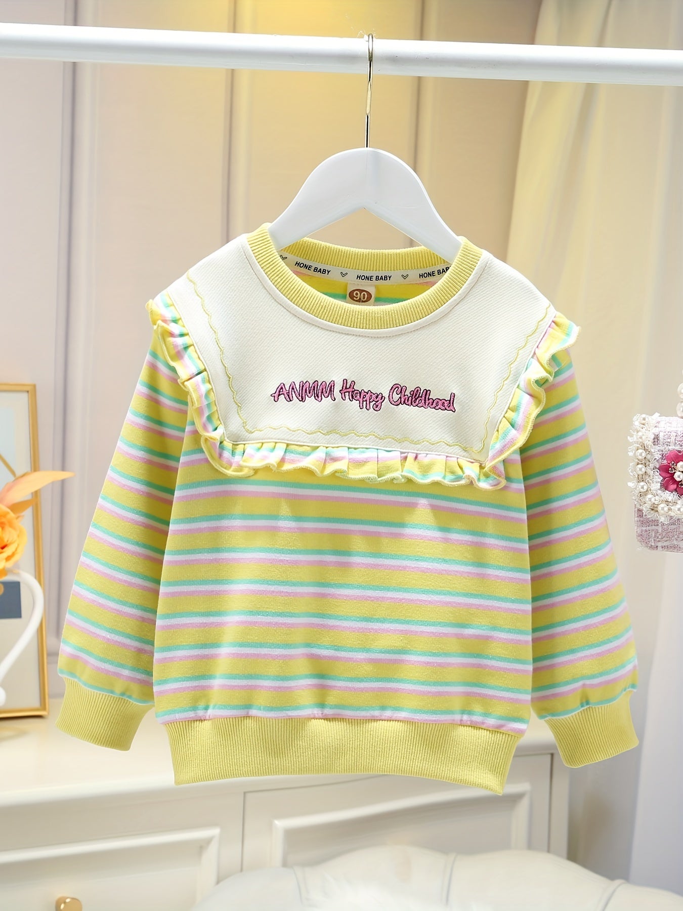 Girls' Striped Crew Neck Sweatshirt Pullovers for Casual Outfit