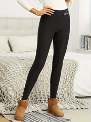Embroidery Fleece Leggings High Waist Tights Warm Pants