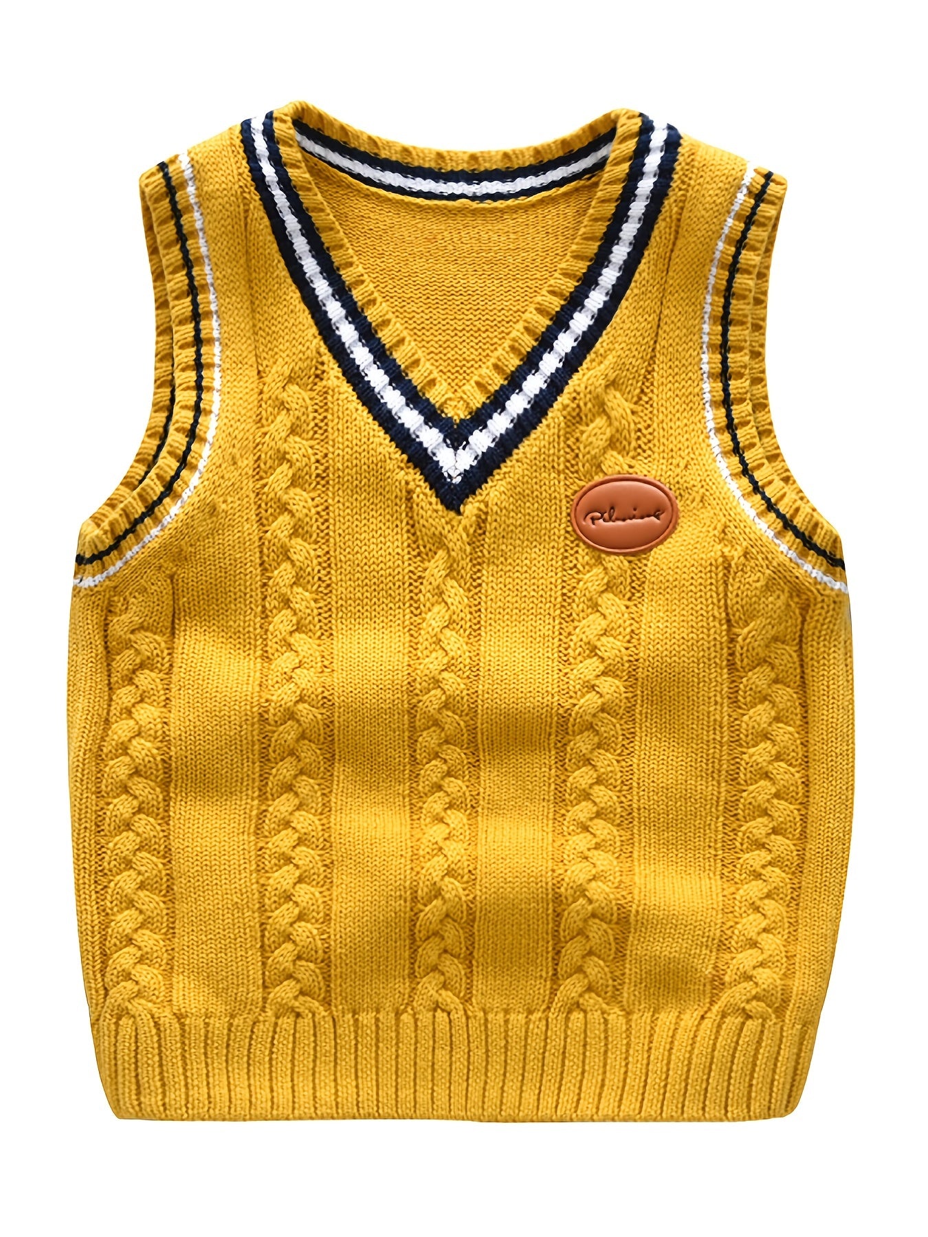 Boys V Neck Cable Knit Vest Sleeveless Pullover Sweater Top