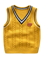 Boys V Neck Cable Knit Vest Sleeveless Pullover Sweater Top