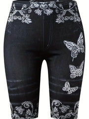 Butterflies Print Casual High Waist Slim Shorts Women's Clothing