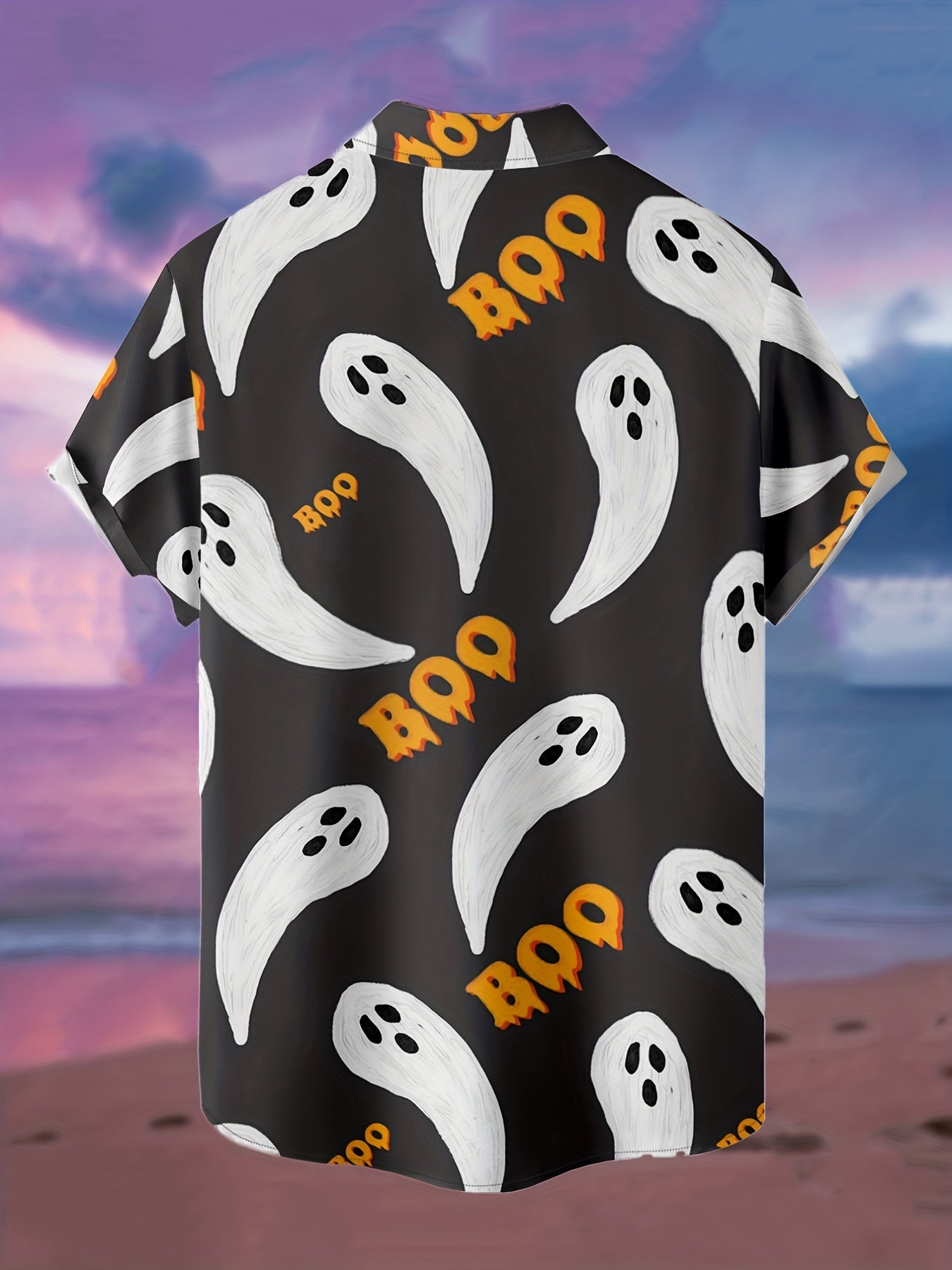Funny Halloween Ghost Pattern Men's Short Sleeve Lapel Shirt
