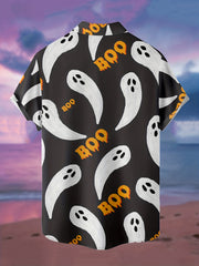 Funny Halloween Ghost Pattern Men's Short Sleeve Lapel Shirt