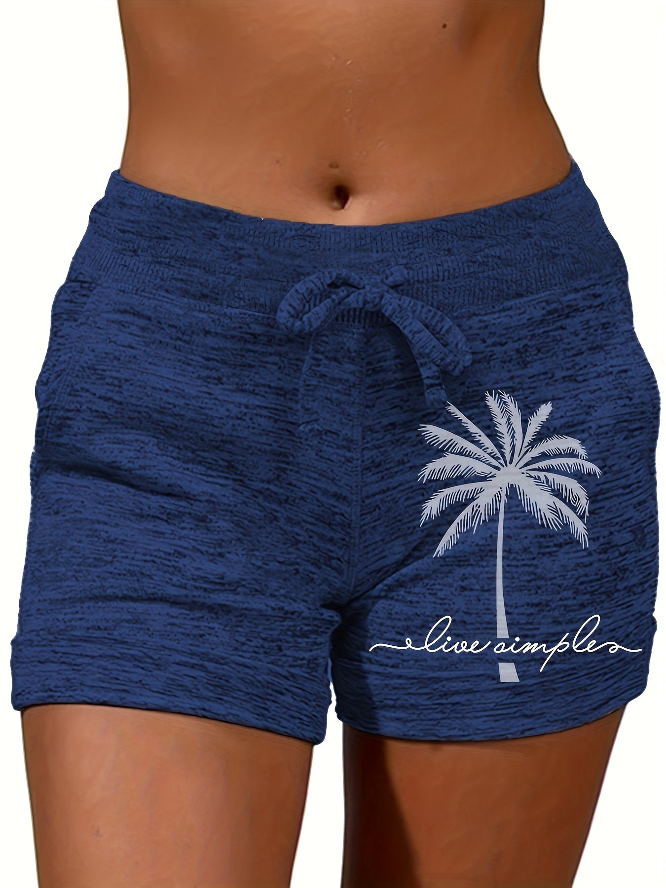 Coconut Tree Print Drawstring Shorts for Women
