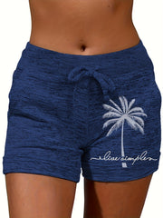 Coconut Tree Print Drawstring Shorts for Women