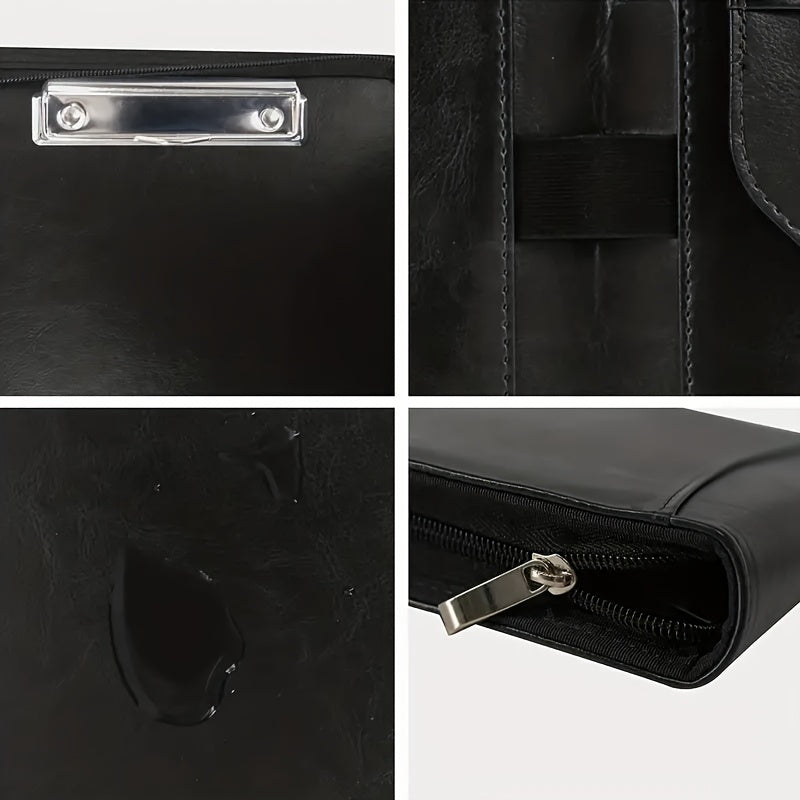 DIY Zipper PU Leather Business A4 Clipboard w/ Folder & Organizing Pockets
