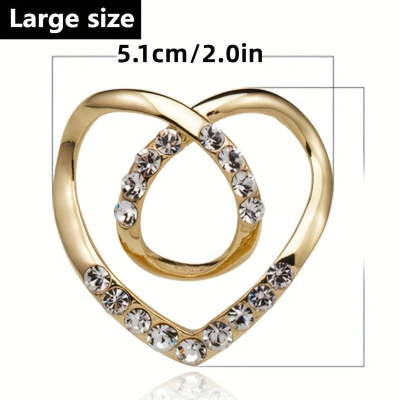 Heart Clothes Clip Brooch Rhinestone Hollow Scarf Sweater Shawl Cape Pin