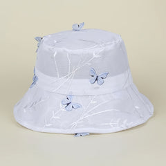 Lace Breathable Bucket Hat with Butterfly Embroidery