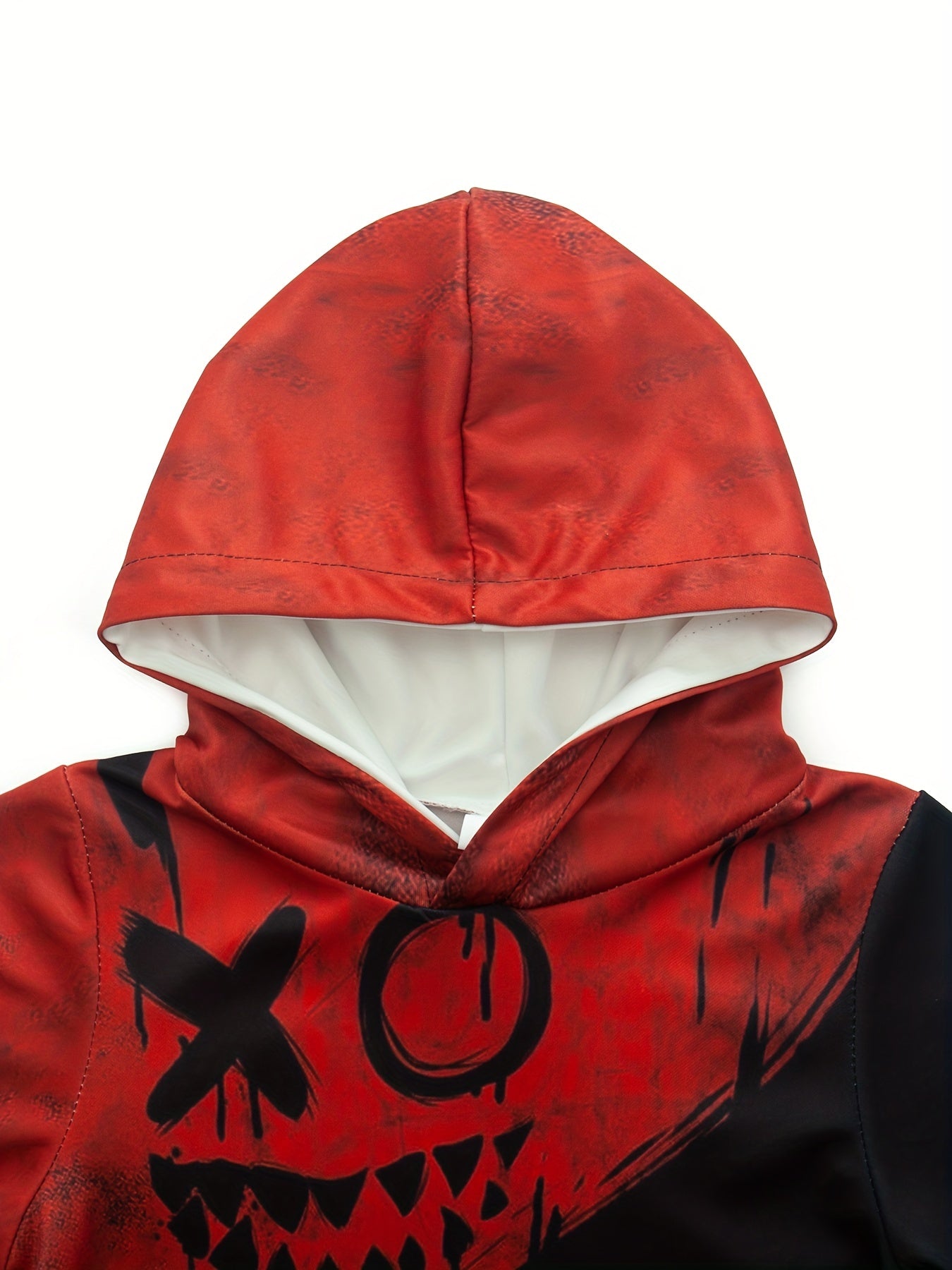 Unisex Kids Novelty Hoodie 3D Red Expression Graphic Pattern Double Layer Hoodie