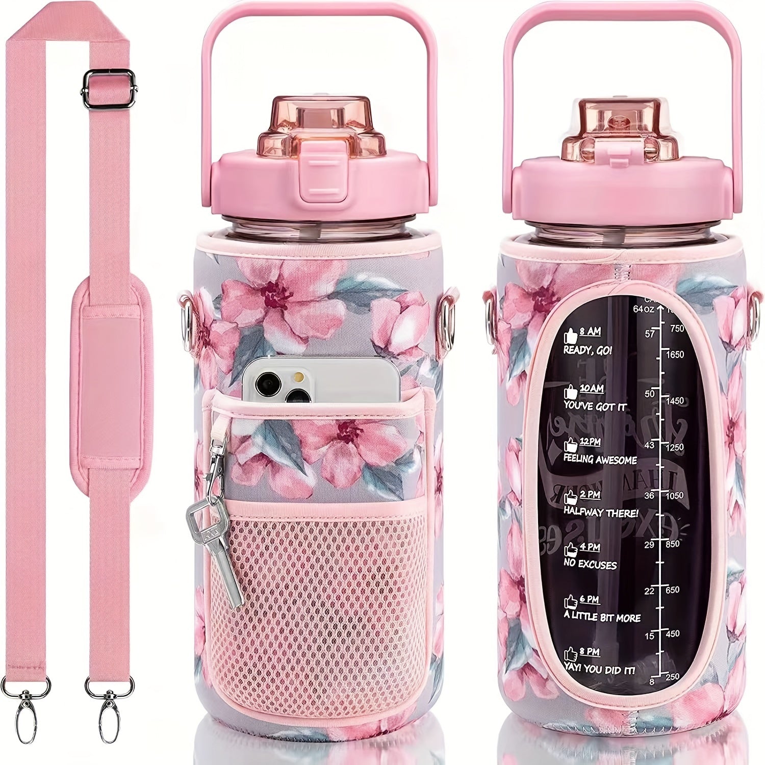 Stay Hydrated Sporty Insulated Water Bottle Carrier with Strap & Pockets