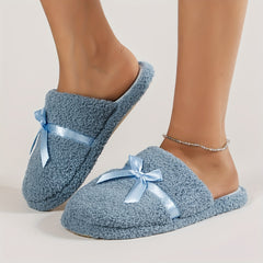 Women's Bow Knot Slippers Closed Toe Indoor Shoes Lined Comfortable Warm Bedroom