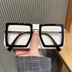 Men's Thick Square Frame Flat Light Mirror Anti Light Glasses Preppy Eyewear