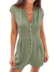 V Neck Romper Jumpsuit Cap Sleeve