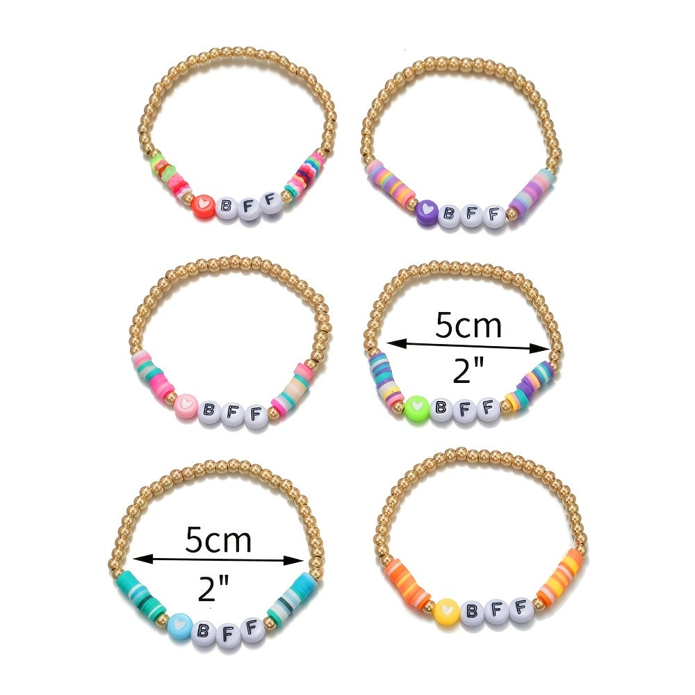 6pcs BFF Heart Bracelet For Girls Kids Friendship Party Jewelry
