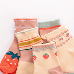 5 Pairs Strawberry Striped Knit Socks for Girls