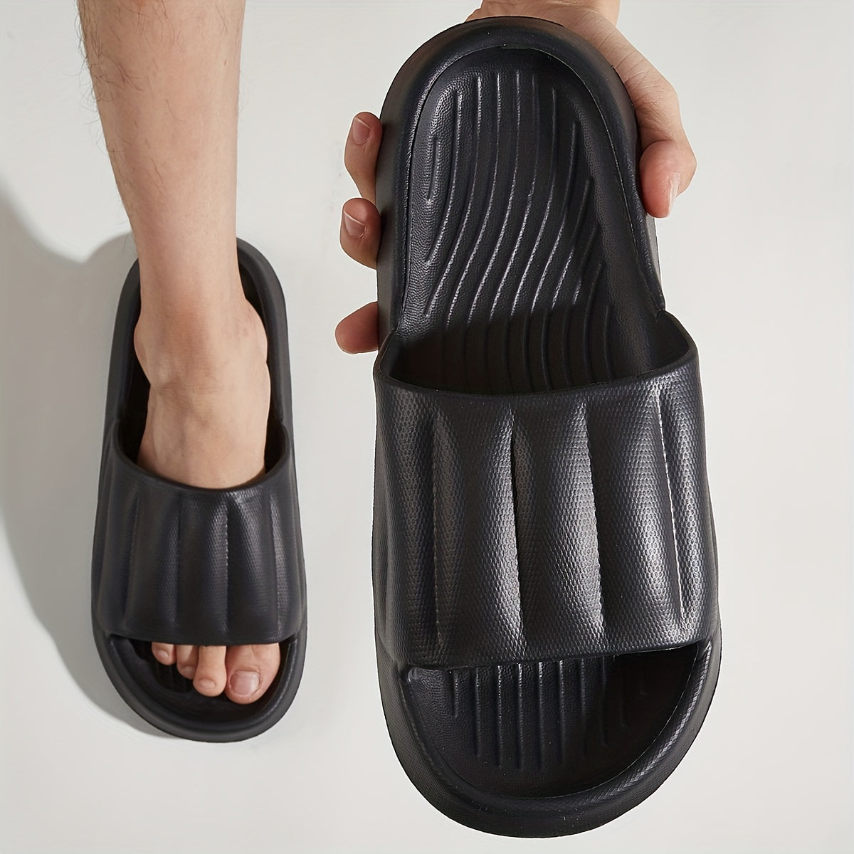 Men's Striped Platform Slides Open Toe Slippers