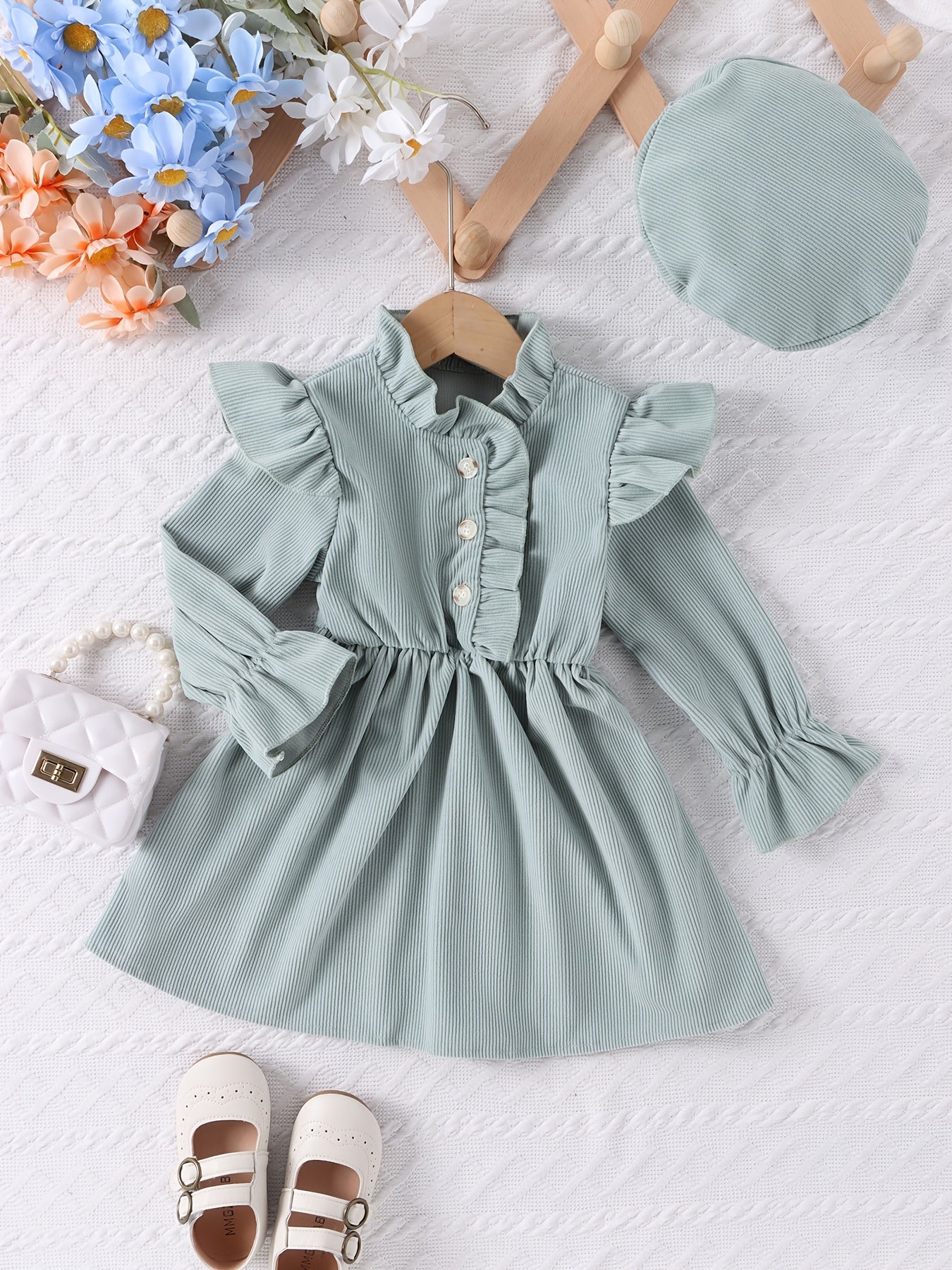 Girl's Ruffle Corduroy Tunic Dress For Party Going Out