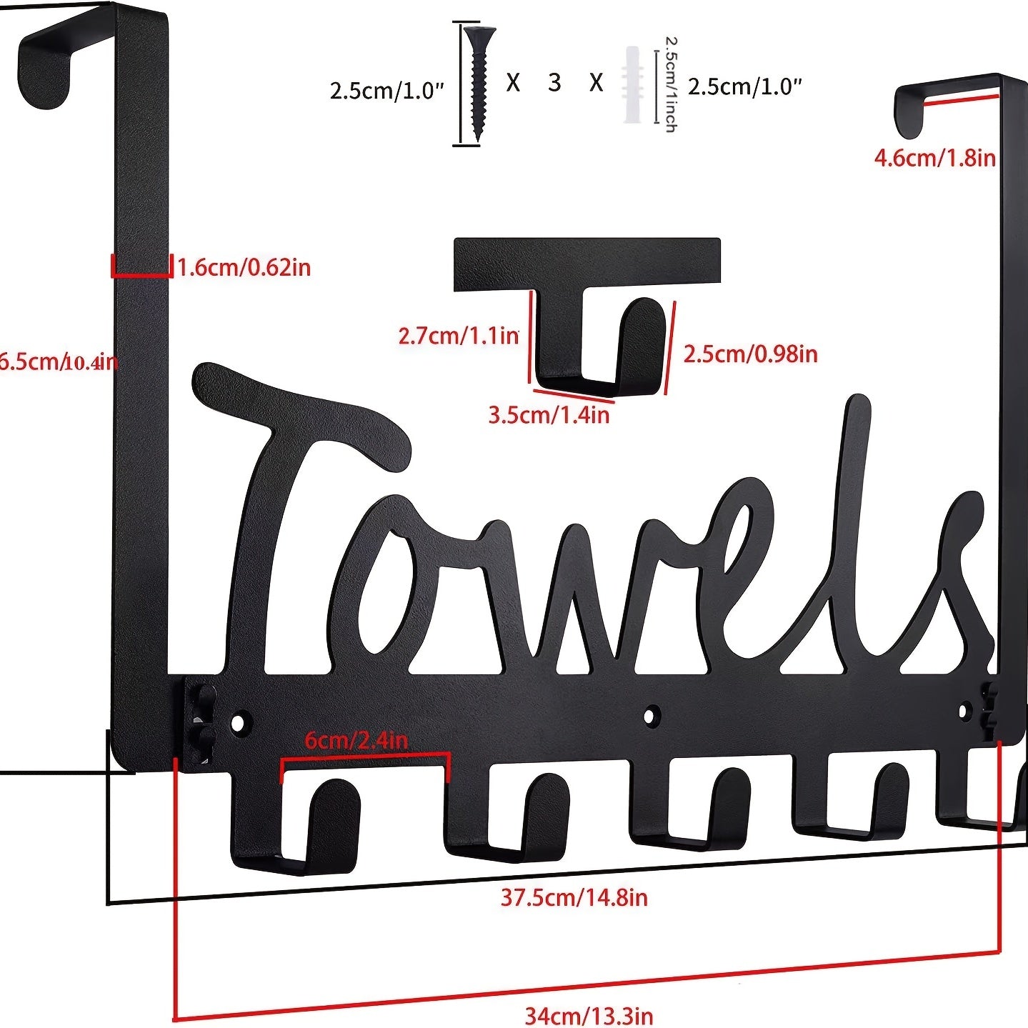 Wall Mounted Punching Door Back Shelf With 5 Hooks Iron Clothes Hook Shelf
