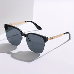 Men's Vintage Half Frame Metal Sunglasses UV400 with Case & Cloth