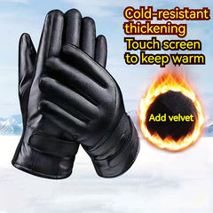 Warm Leather Cycling Gloves Men's Thickened Coldproof Windproof Touchable