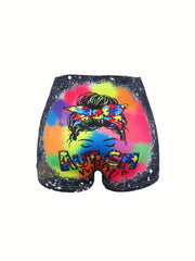 Autism Mom Print Skinny Shorts for Women