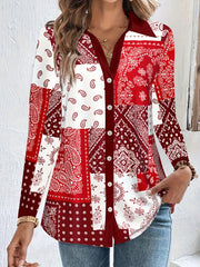 Women's Plus Paisley Print Long Sleeve Button Up Blouse