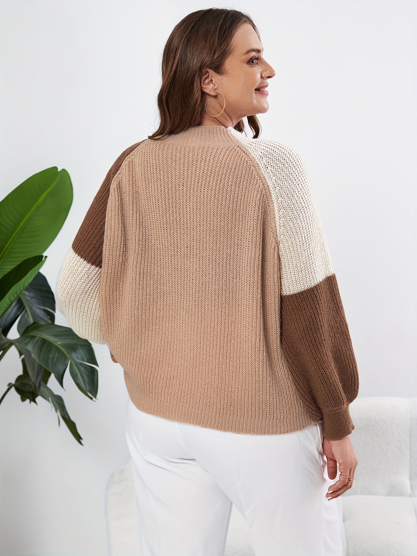 Colorblock Ribbed Sweater Women's Round Neck Pullover