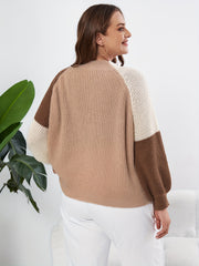 Colorblock Ribbed Sweater Women's Round Neck Pullover