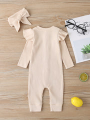 Baby Girls Cotton Bodysuit Long Sleeve Botton Down Romper