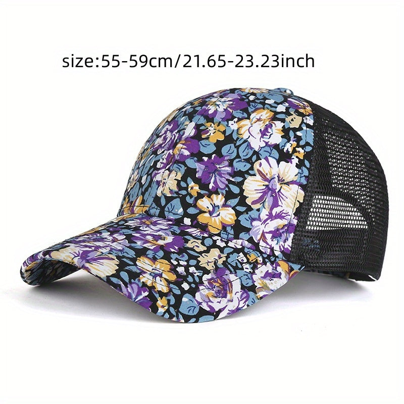 Colorful Flower Print Baseball Cap Boho Mesh Sun Hat