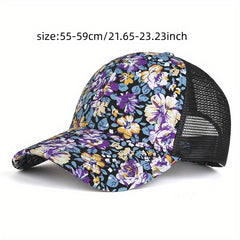 Colorful Flower Print Baseball Cap Boho Mesh Sun Hat