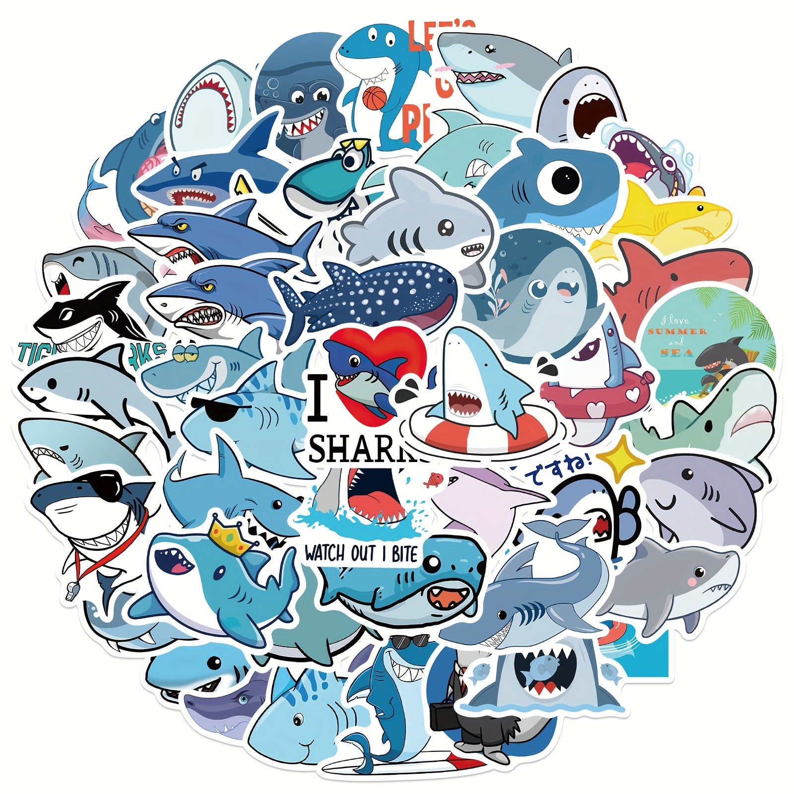 50pcs Cartoon Shark Stickers for Learning and Play