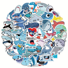 50pcs Cartoon Shark Stickers for Learning and Play