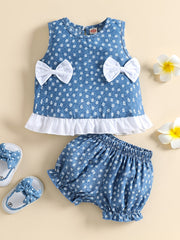 Baby Girls Crop Top and Shorts Set with Bows