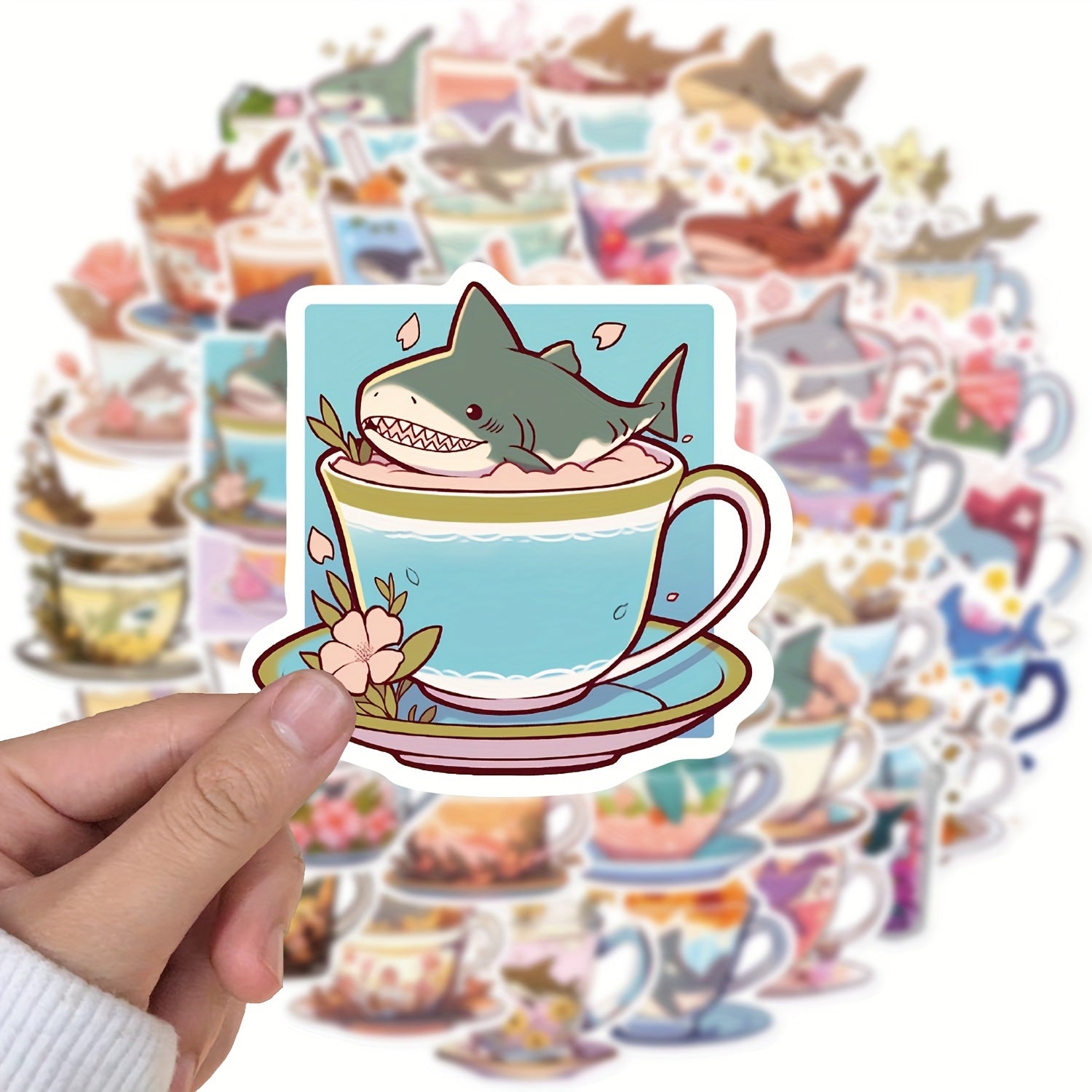 50pcs Cartoon Shark Cup Graffiti Stickers Waterproof