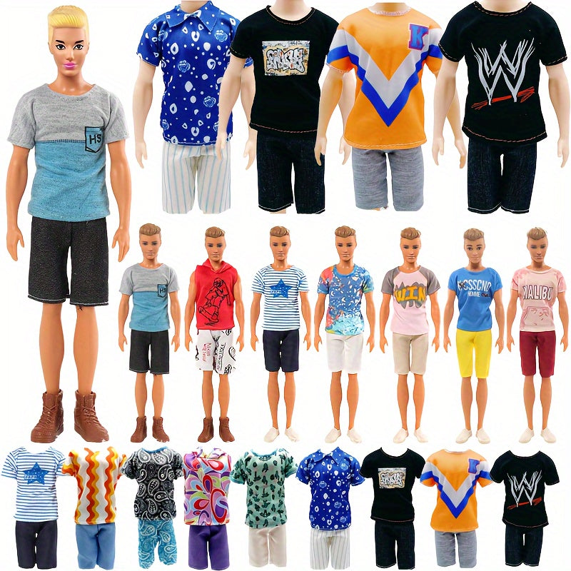 8 Pack Doll House Doll Costumes Set, Male Doll Clothing Assorted Tops and Pants