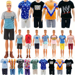 8 Pack Doll House Doll Costumes Set, Male Doll Clothing Assorted Tops and Pants