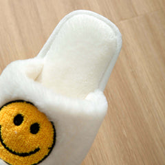 Smile Face Plush Slippers Open Toe Cozy Slip On Flat Fuzzy Shoes