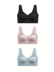 3pcs Mesh Wireless Bras Full Coverage Comfortable Breathable Women's Lingerie