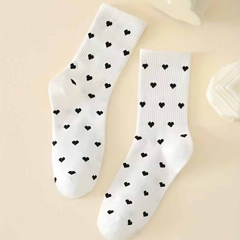Heart Print Socks Women's Mid Tube Stockings
