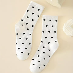 Heart Print Socks Women's Mid Tube Stockings