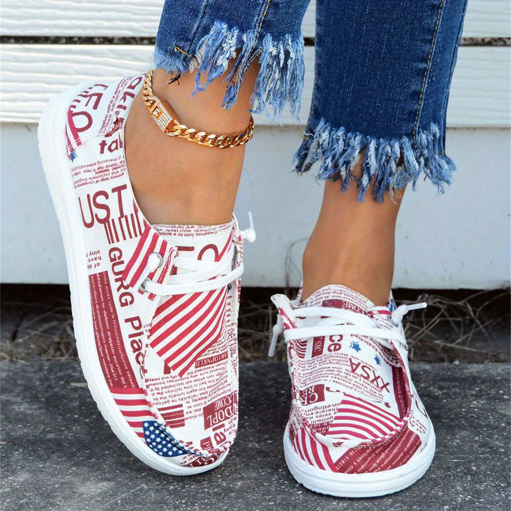 Women's Flag & Letter Canvas Shoes Slip On Casual Sneakers