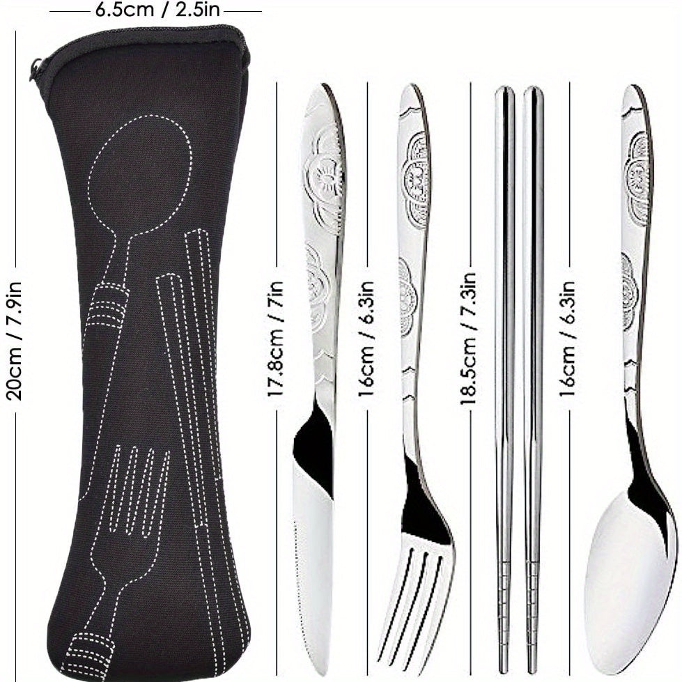 4 Pcs Stainless Steel Set Portable Utensils with Suitcase