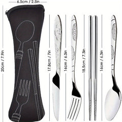 4 Pcs Stainless Steel Set Portable Utensils with Suitcase
